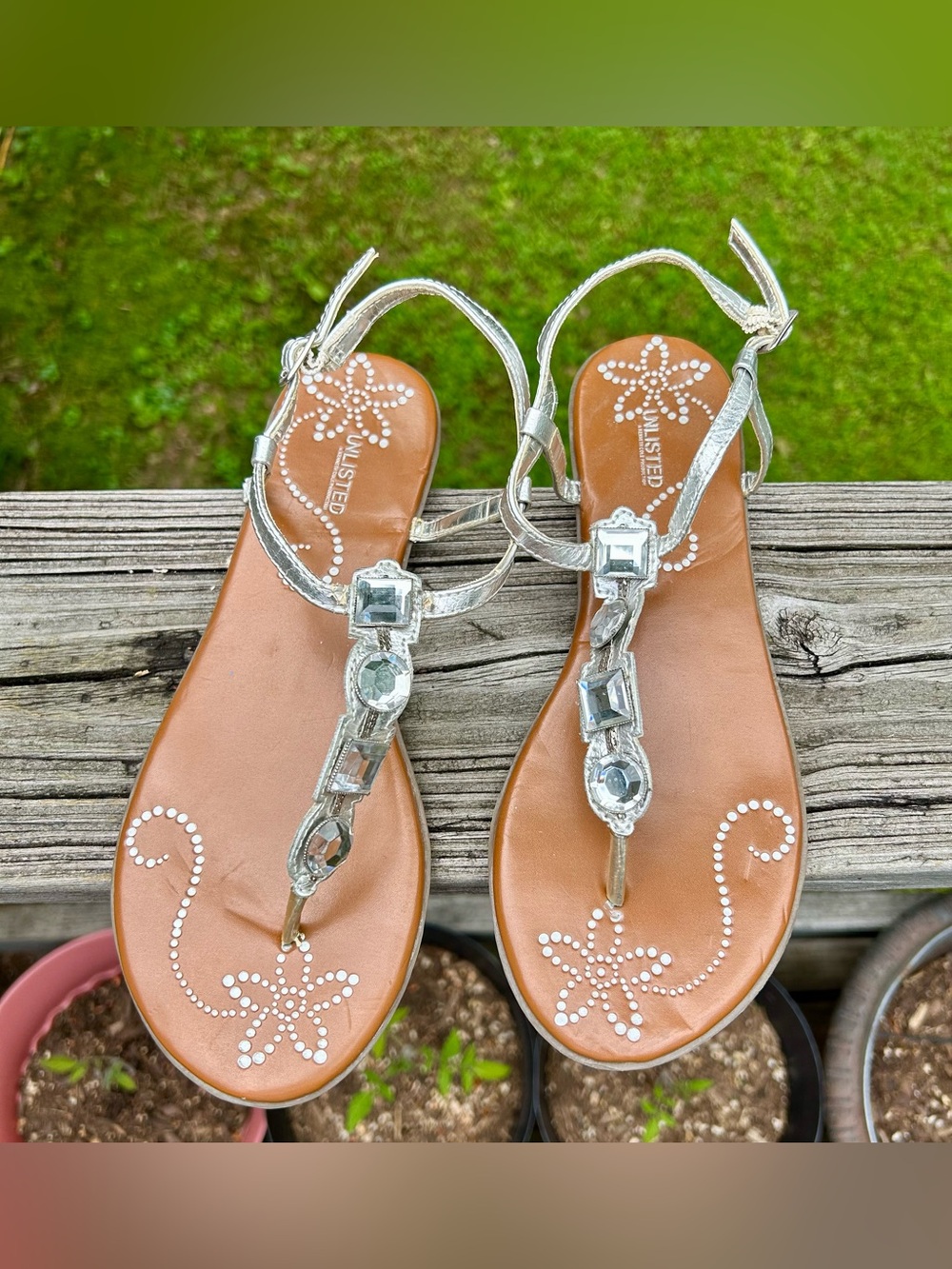 Unlisted Silver Jeweled T-Strap Sandals